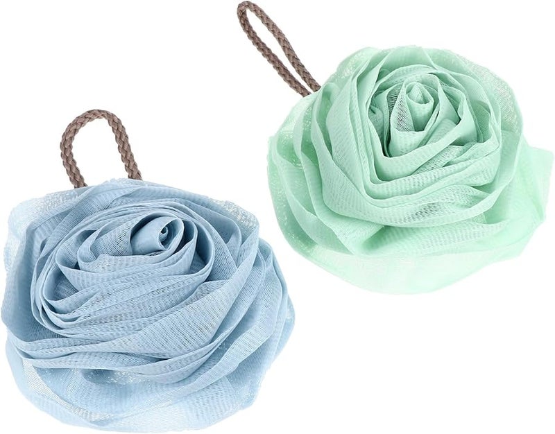 Sky Blue Mint Green Bath Loofah Sponge 2 Pack Exfoliating Body Scrubber For Shower Spa - Image 1